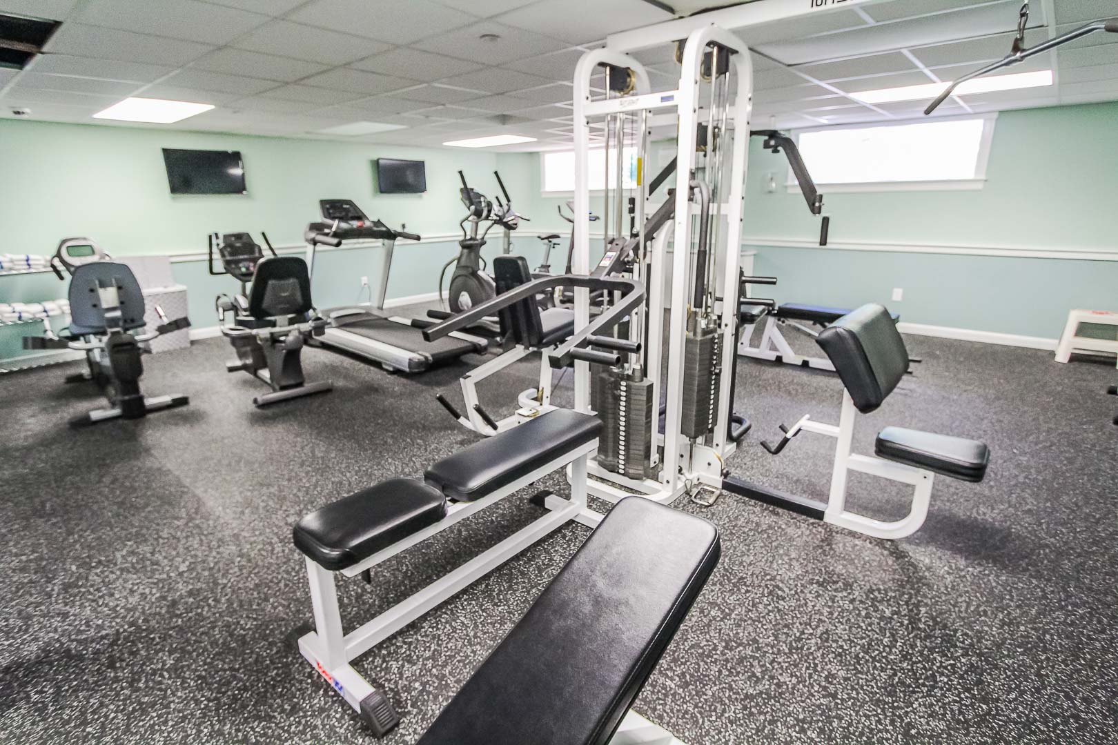 An expansive fitness center at VRI's Holly Tree Resort in Massachusetts.